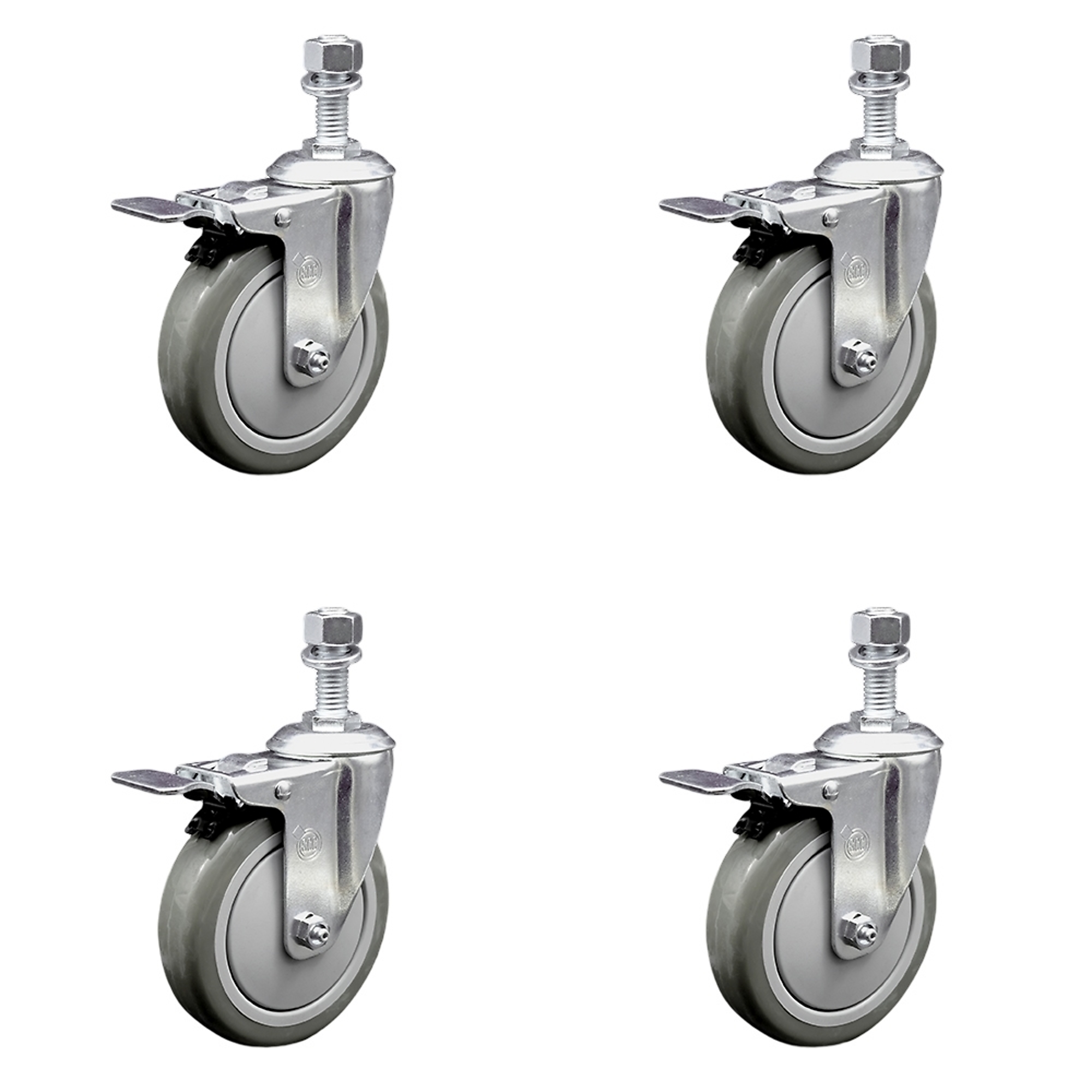 Service Caster, 5in. x 1 1/4in. Stem Casters, Wheel Diameter 5 in, Caster Type Swivel, Package (qty.) 4, Model# SCC-TSTTL20S514-PPUB-M1215-4